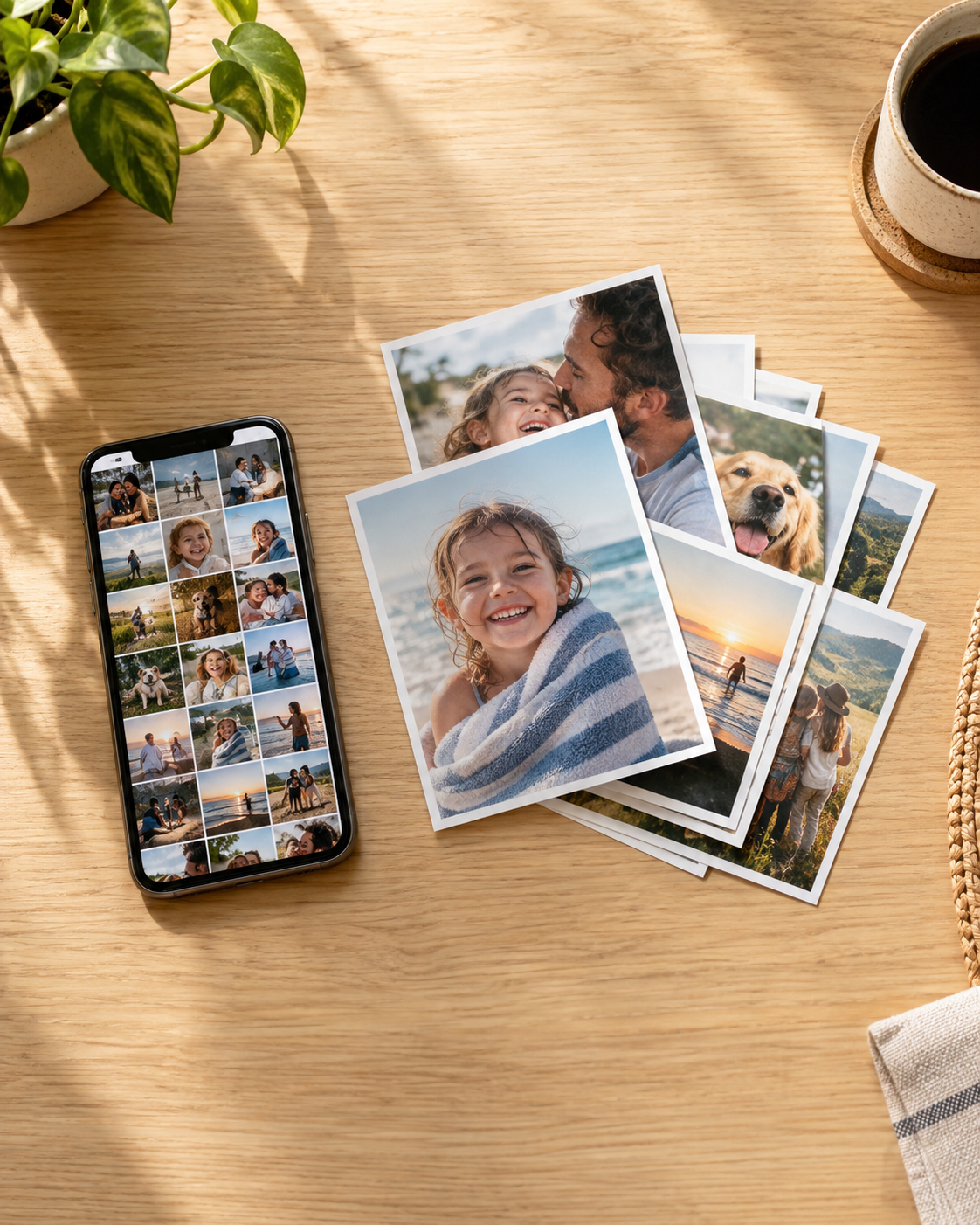 Una selección de fotografías impresas junto a un teléfono